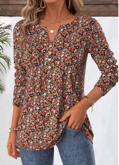 Ditsy Floral Print Multi Color Long Sleeve T Shirt