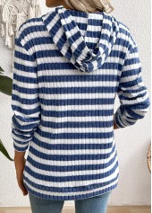 Striped Kangaroo Pocket Blue Long Sleeve Hoodie