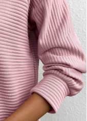Zipper Pink Long Sleeve Turn Down Collar Sweatshirt