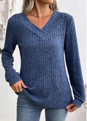 Blue Long Sleeve V Neck Sweatshirt