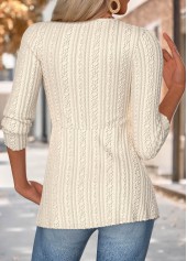 Beige 3/4 Sleeve V Neck T Shirt