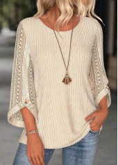 Beige 3/4 Sleeve Round Neck Blouse