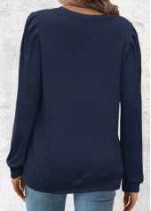 Double Side Pockets Navy Long Sleeve Round Neck Sweatshirt