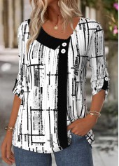 Geometric Print White Shirt