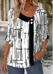 Geometric Print White Shirt