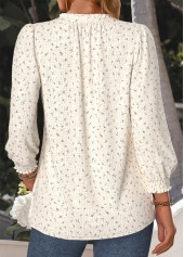 Floral Print Beige Long Sleeve V Neck Blouse