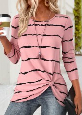 Striped Tummy Coverage Pink Long Sleeve T Shirt