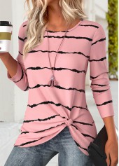 Striped Tummy Coverage Pink Long Sleeve T Shirt