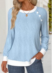Tummy Coverage Light Blue Long Sleeve Round Neck Sweatshirt