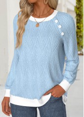 Tummy Coverage Light Blue Long Sleeve Round Neck Sweatshirt