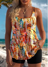 Animal Print Orange Scoop Neck Tankini Top-No Bottom
