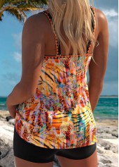 Animal Print Orange Scoop Neck Tankini Top-No Bottom