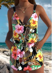 Floral Print Black One Piece Swimdress