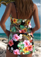 Floral Print Black One Piece Swimdress