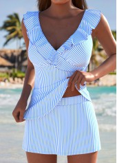 High Waisted Striped Blue Tankini Set