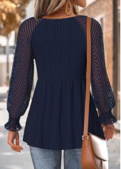 Peplum Navy Long Sleeve V Neck T Shirt