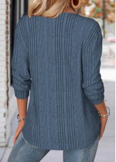 Floral Print Peacock Blue Long Sleeve Split Neck Sweatshirt