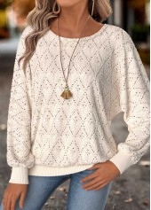 Tummy Coverage Beige Long Sleeve Round Neck T Shirt