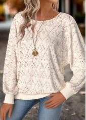 Tummy Coverage Beige Long Sleeve Round Neck T Shirt