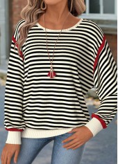 Striped Tummy Coverage Beige Long Sleeve T Shirt
