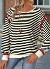 Striped Tummy Coverage Beige Long Sleeve T Shirt