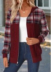 Plaid Tummy Coverage Wine Red Hoodie and Coat