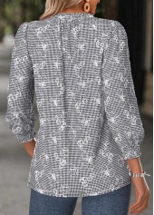 Plaid Tummy Coverage Black Long Sleeve V Neck Blouse