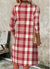 Plaid Tummy Coverage Red Short Long Sleeve Dress