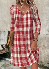 Plaid Tummy Coverage Red Short Long Sleeve Dress