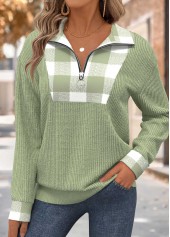 Plaid Tummy Coverage Sage Green Long Sleeve Sweatshirt