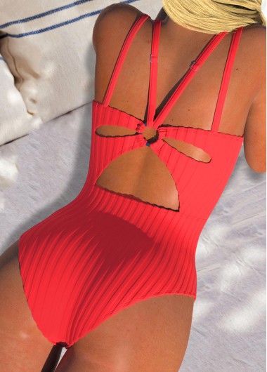 Cut Out V Neck Coral One Piece Swimwear