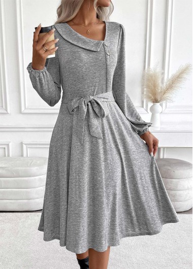 Tummy Coverage Belted Light Grey Marl Long Sleeve Dress