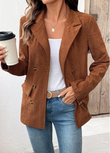 Tummy Coverage Dark Camel Long Sleeve Lapel Coat
