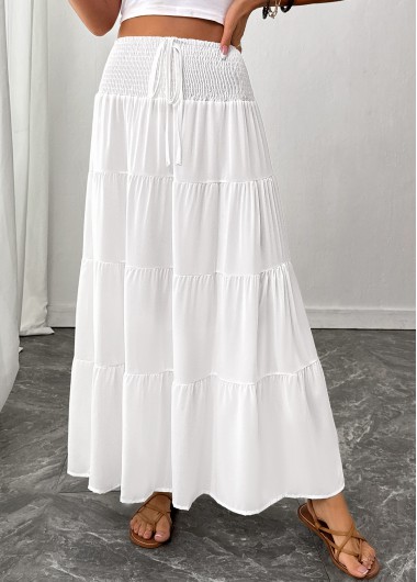 White A Line Elastic Waist Maxi Skirt