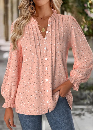 Floral Print Tummy Coverage Pink Long Sleeve Blouse