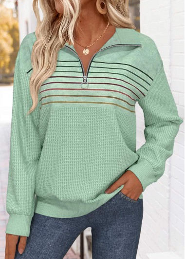 Striped Tummy Coverage Sage Green Long Sleeve Sweatshirt