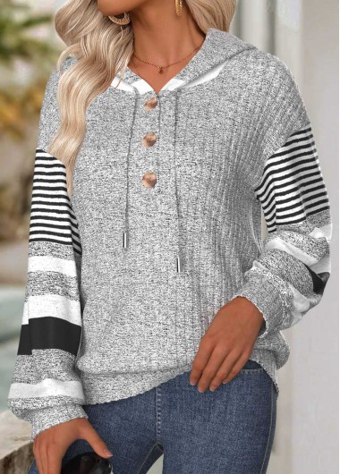 Striped Tummy Coverage Light Grey Long Sleeve Hoodie Striped Tummy Coverage Light Grey Long Sleeve Hoodie