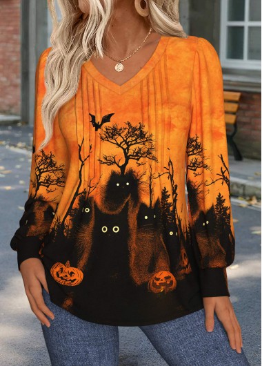 Halloween Tuck Stitch Orange Long Sleeve T Shirt