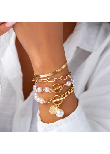 Golden Pearl Chain Alloy Bracelet Set