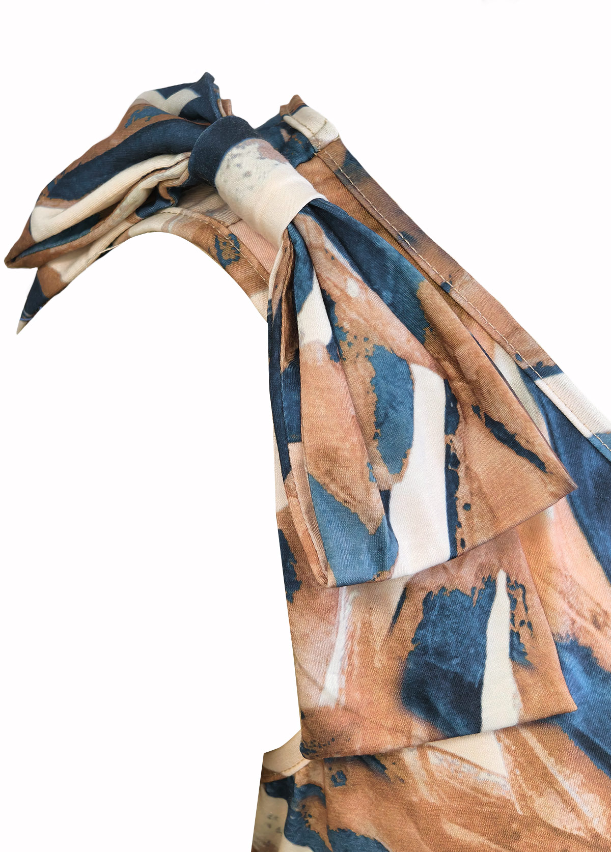 Geometric Print Button White Short Sleeveless V Neck Dress