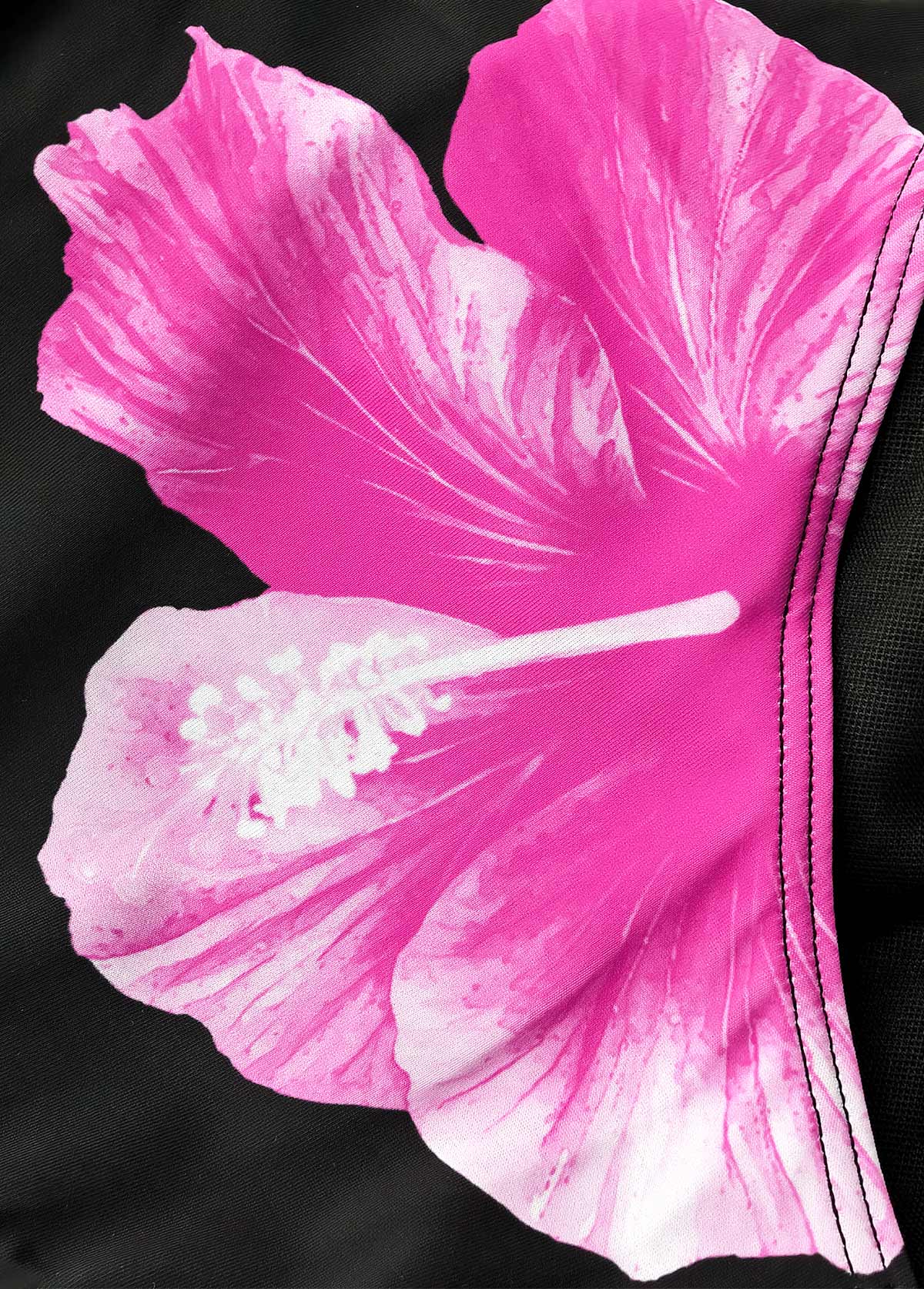 Mid Waisted Floral Print Tie Black Bikini Set