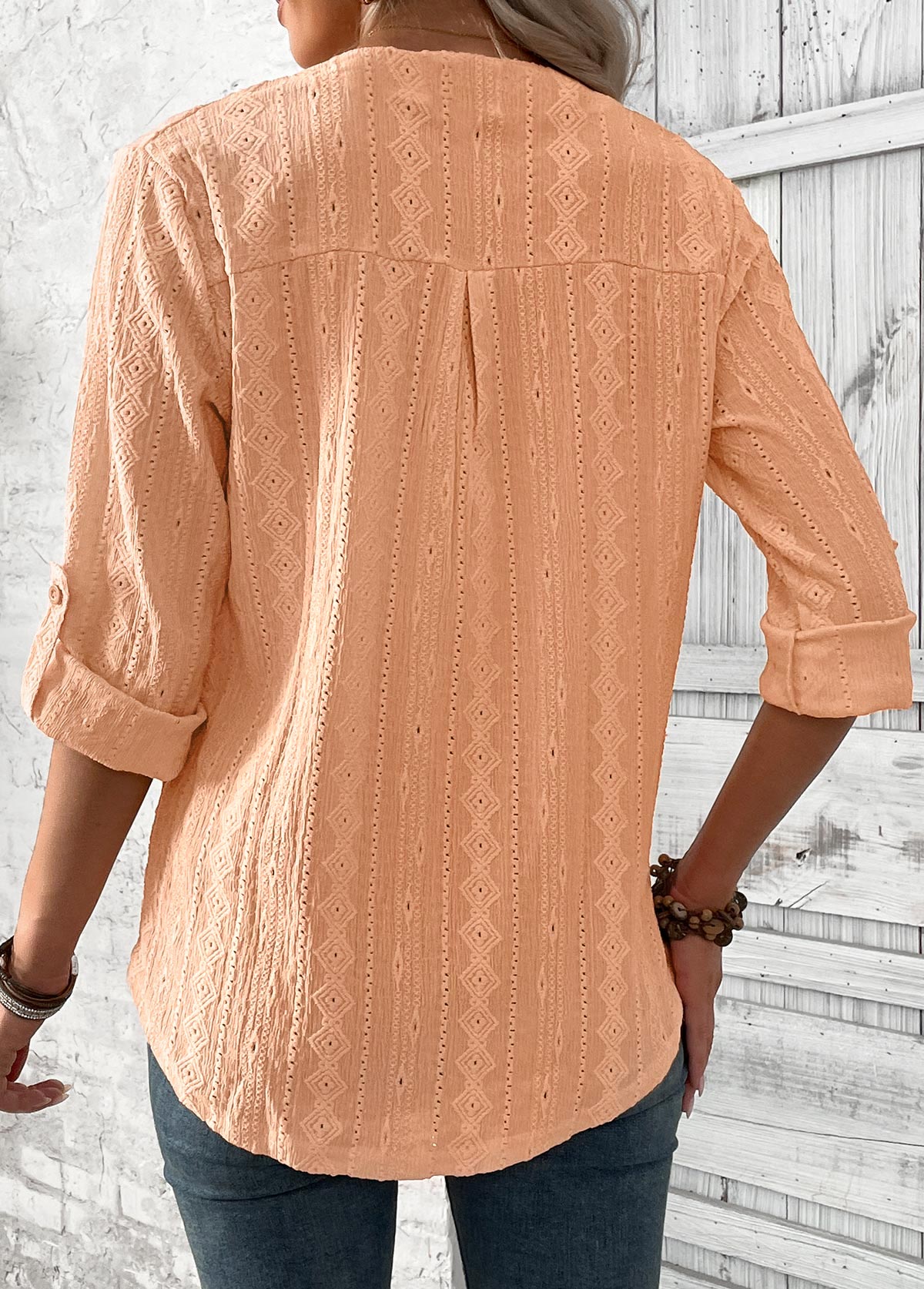 Dusty Pink 3/4 Sleeve Split Neck Blouse