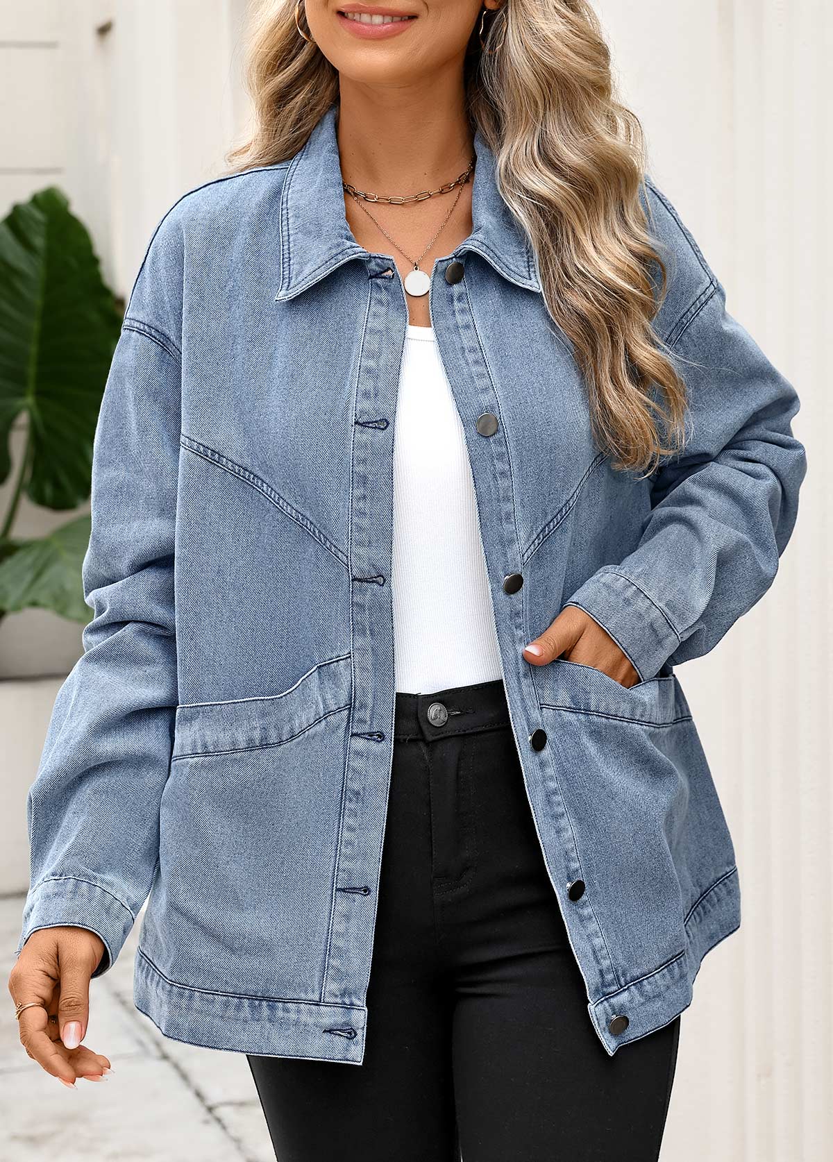 Tummy Coverage Denim Blue Long Sleeve Coat