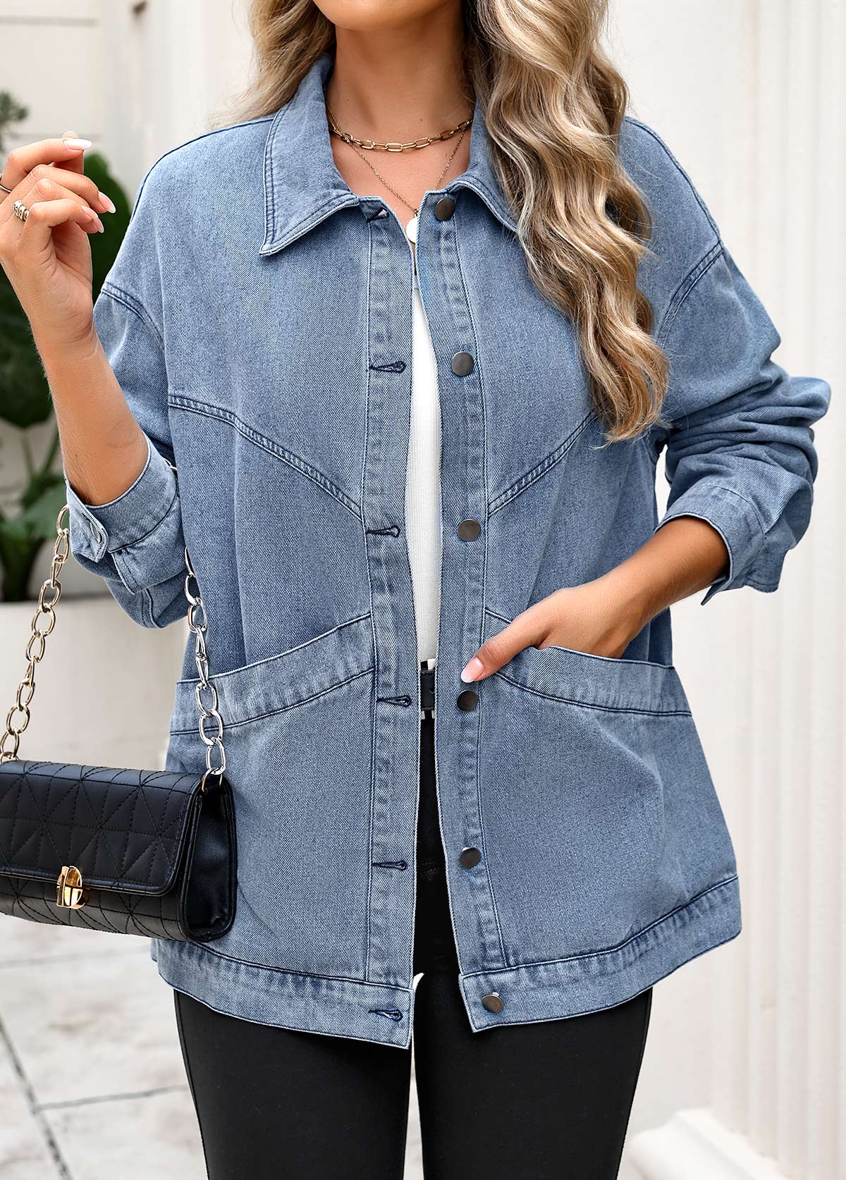 Tummy Coverage Denim Blue Long Sleeve Coat