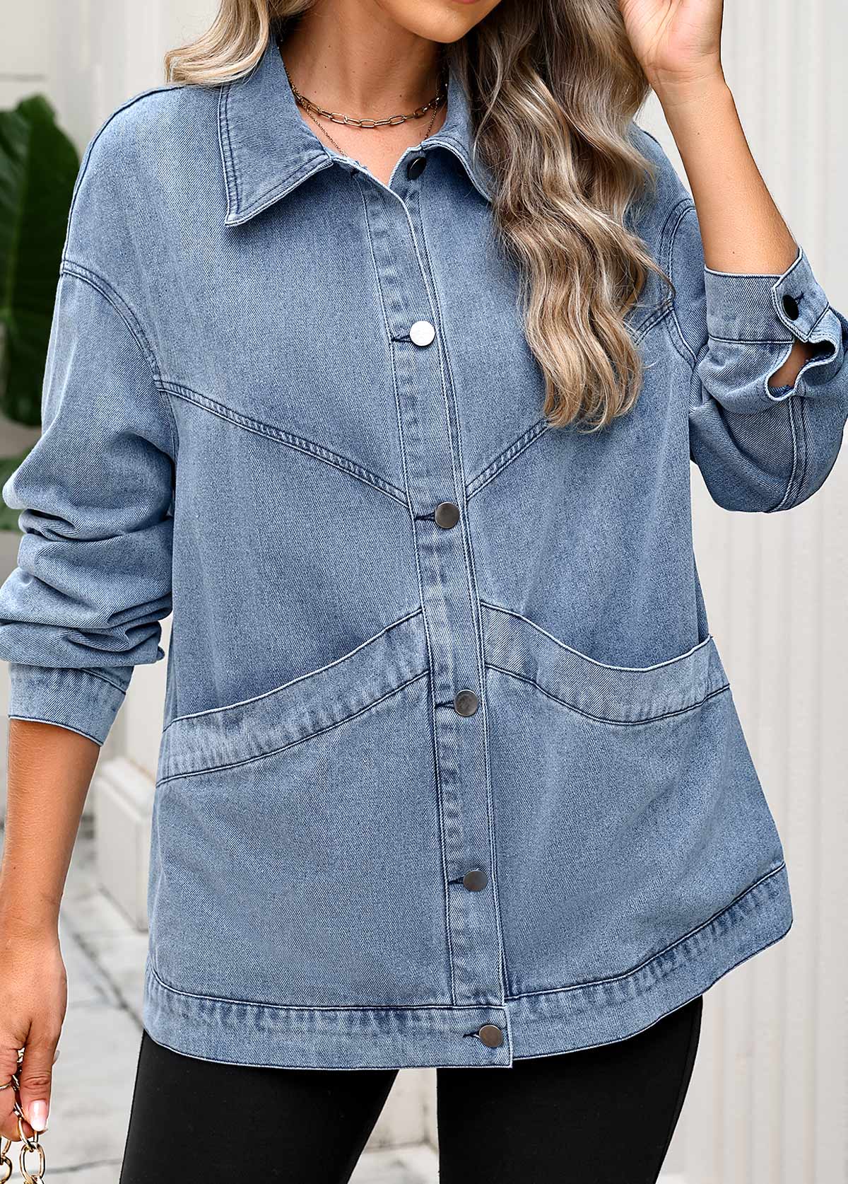 Tummy Coverage Denim Blue Long Sleeve Coat