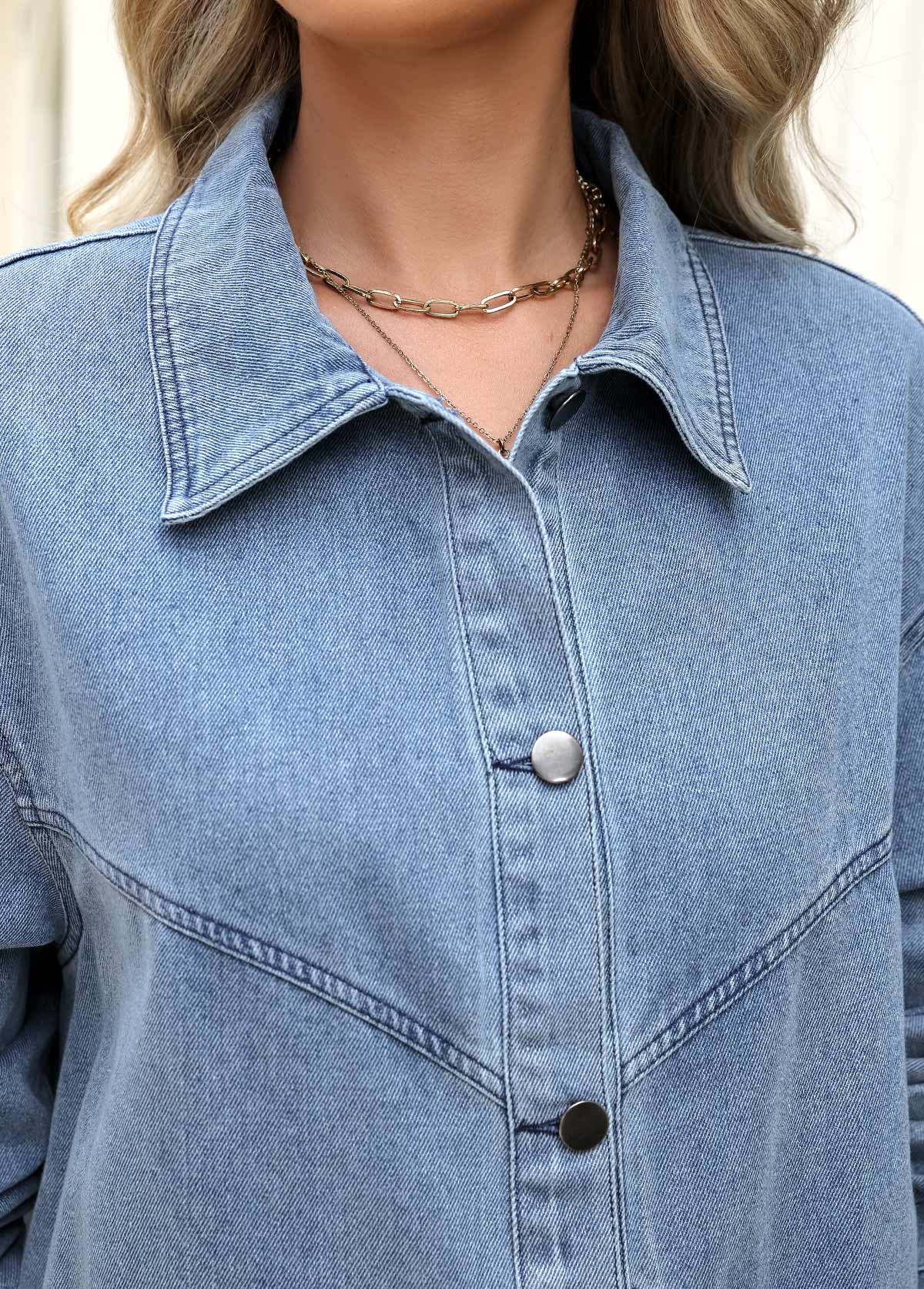 Tummy Coverage Denim Blue Long Sleeve Coat