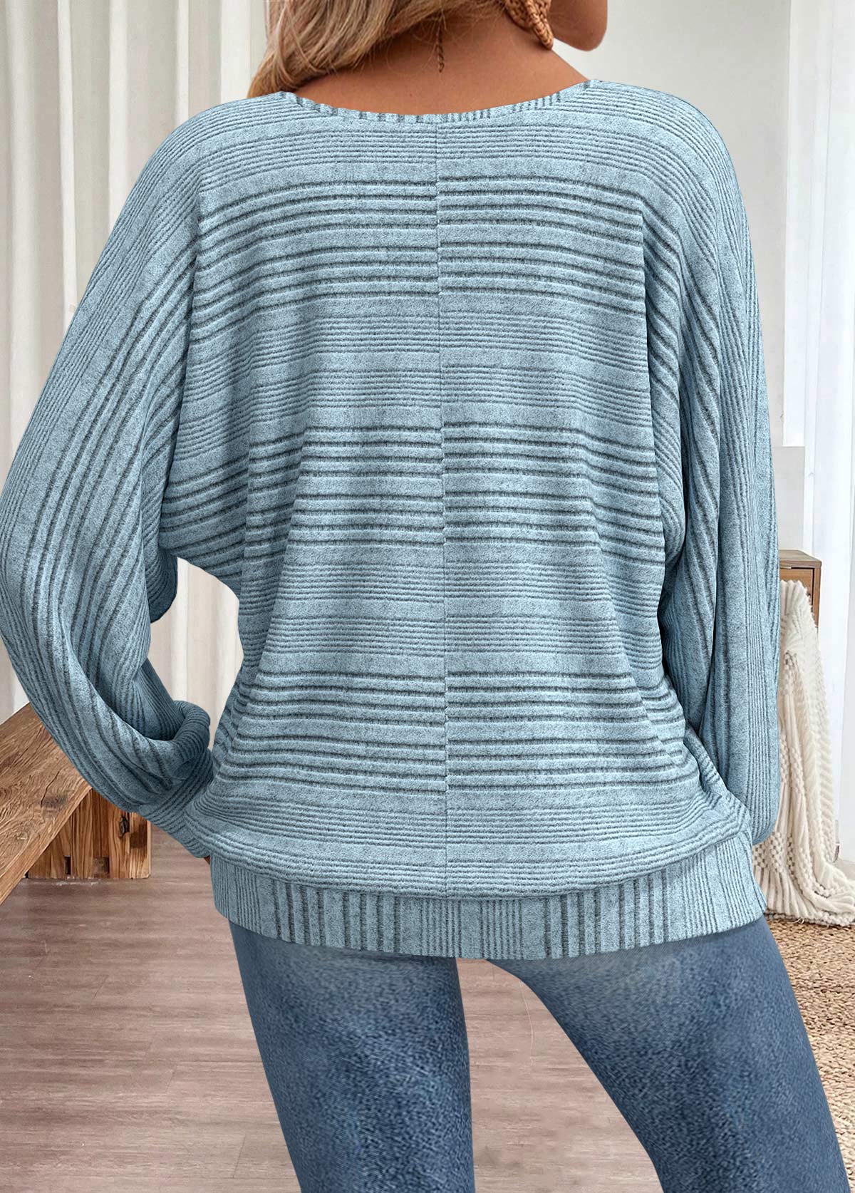 Dusty Blue Long Sleeve Round Neck T Shirt