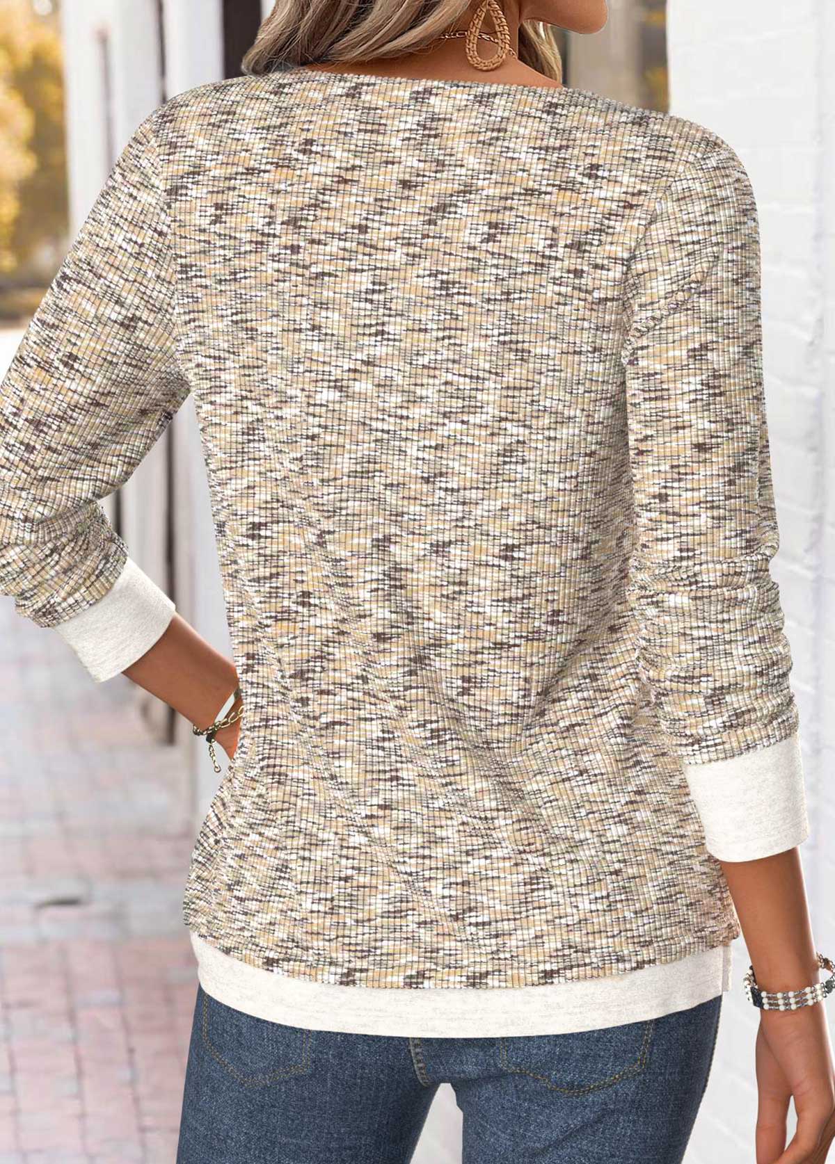 Light Camel Long Sleeve V Neck T Shirt