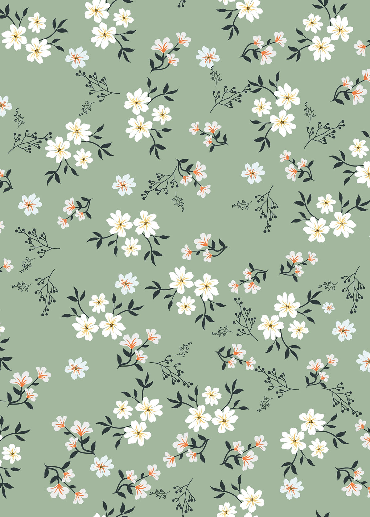 Floral Print Light Green 3/4 Sleeve Split Neck Blouse