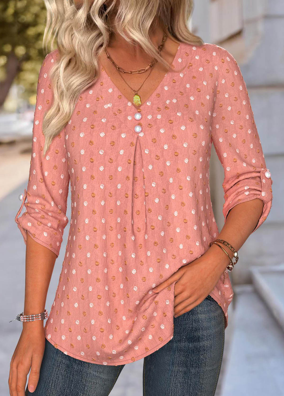 Tummy Coverage Dusty Pink Long Sleeve V Neck Blouse